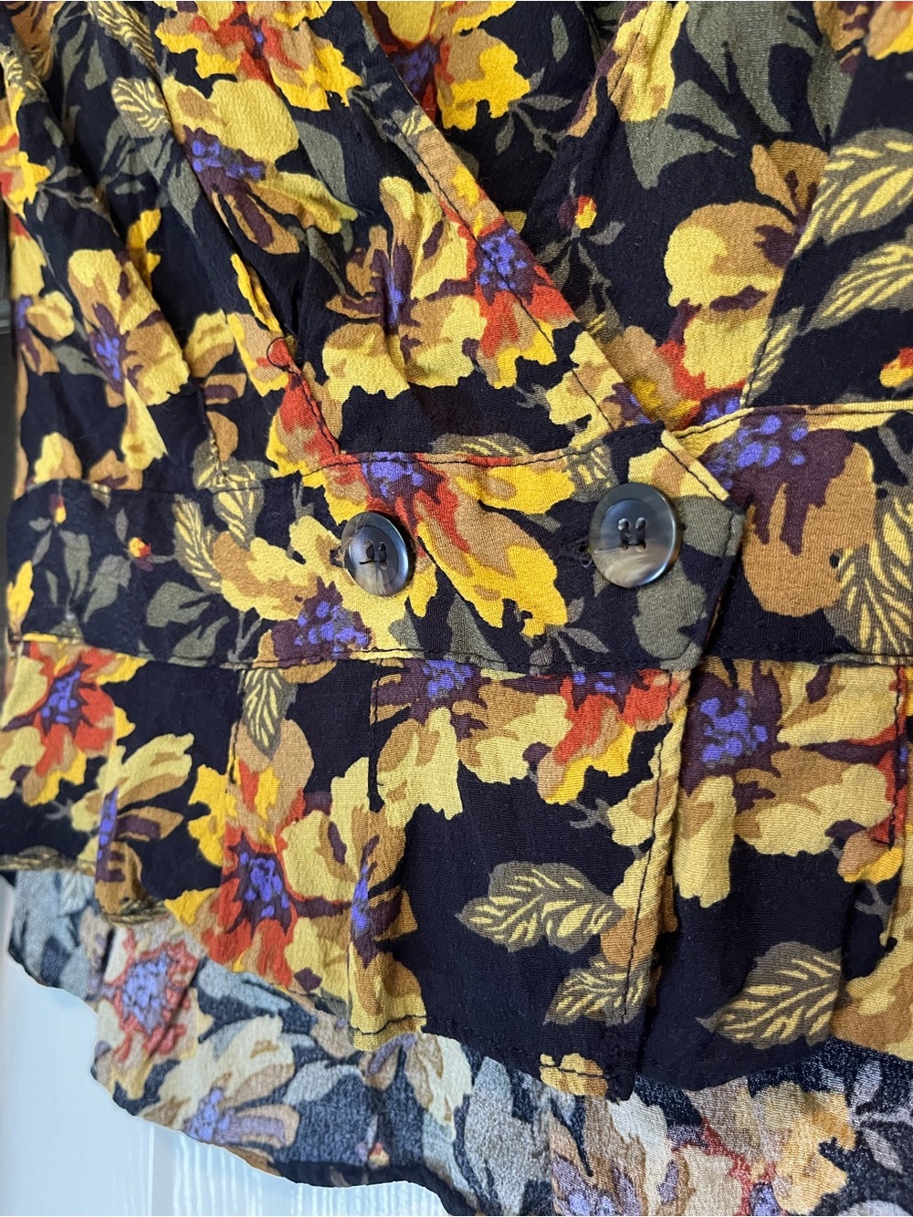 Free People Autumn Floral V Neck Peplum Button Blouse Size 2 Boho Whimsy - Picture 4 of 7